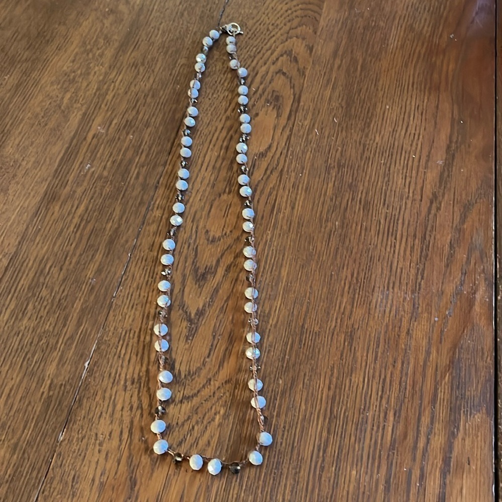 An Old Soul 20 inch necklace. Gray and tan beads.